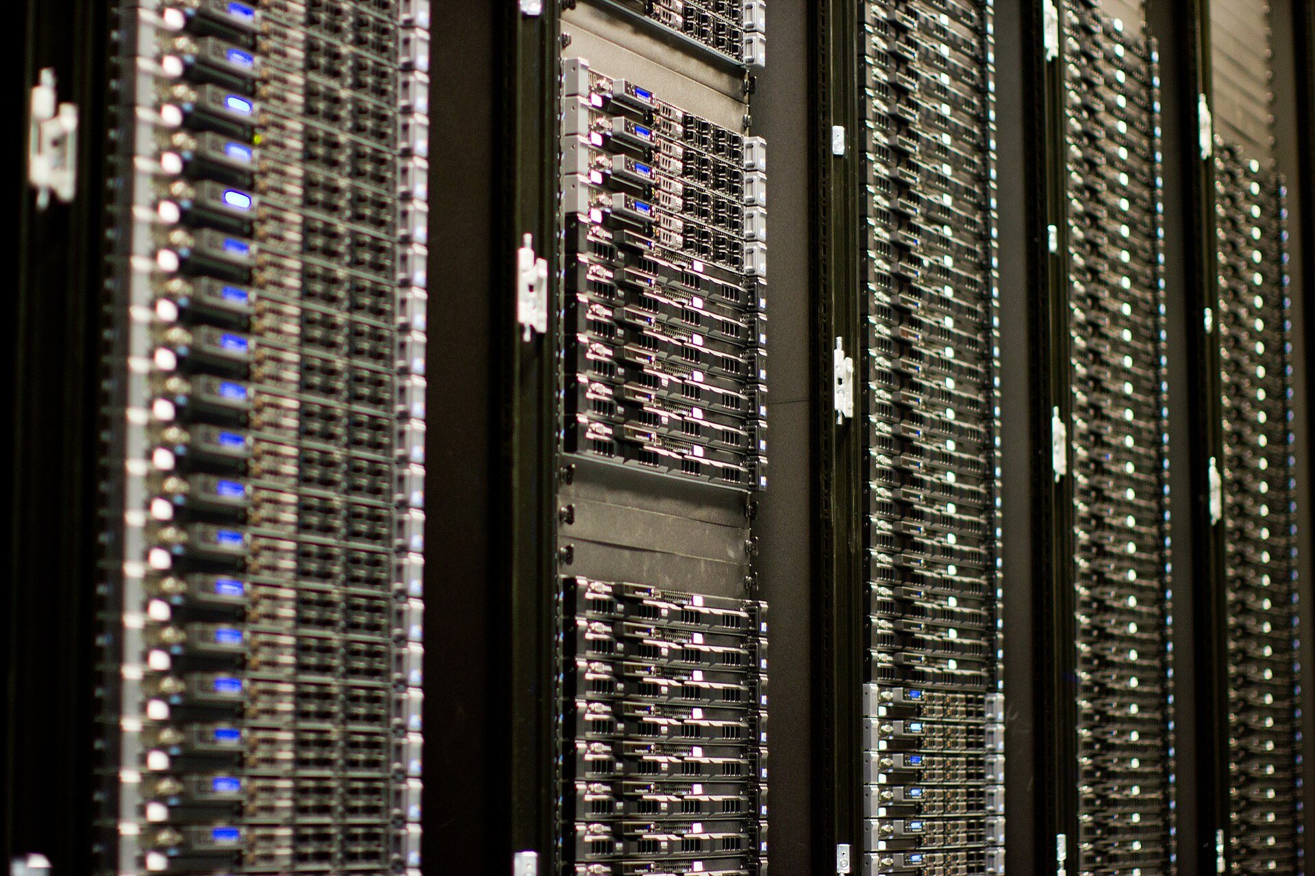 Rows of high-density servers in a data centre hall
