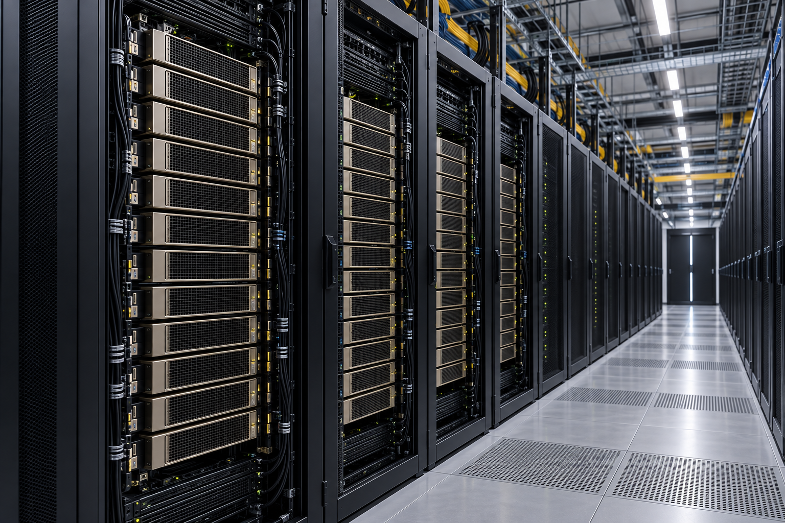 High-density compute racks in a data centre aisle